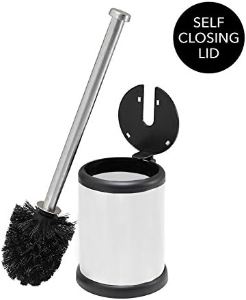 Bath Bliss Toilet Brush and Holder | Self Closing Lid | 360 Degree Brush Head | Bathroom Cleaning | Compact Size | Storage and Organization | Whit...