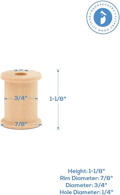 Wooden Spool for Crafts 1-1/8-inch Pack of 25, Small Empty Thread Spools, Wood Spools for Crafts with Wooden Spindles, by Woodpeckers...