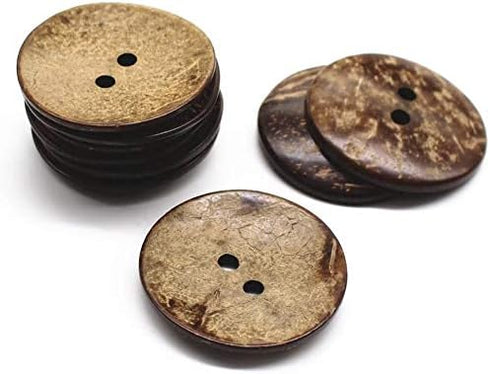 AMORNPHAN 20 PCS 1.5 Inch 40mm Brown Thick Natural Wooden Large Coconut Shell Buttons 2 Holes for Crafts DIY Clothing Sewing (40mm 20pcs)...