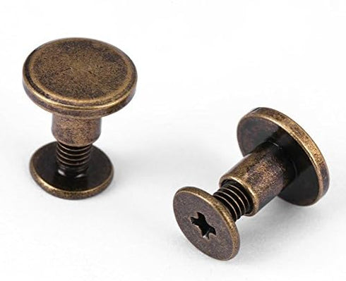 20 Sets Brass Flat Head Button Studs (6.5mm) - Bronze Leathercraft Screw Rivets for Belts, Bags & Shoes - Rotatable DIY Leather Hardware with Nuts...