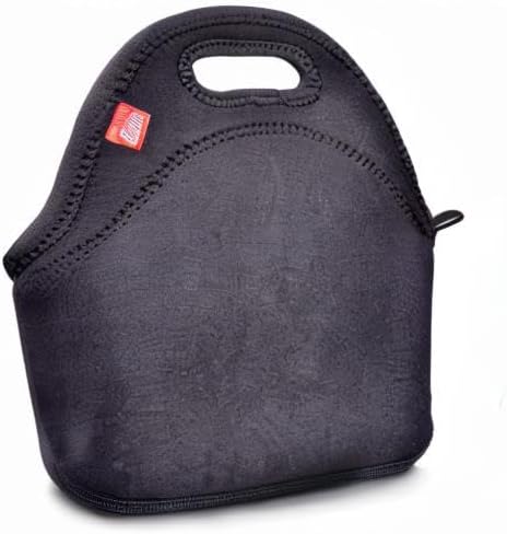 yookee home Black Lunch Bag, Insulated Lunch Box, Thick and Reusable Thermal Lunch Tote Bag, Small Neoprene Lunchbags with Zipper for Adults Kids ...