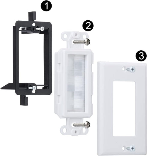 Brush Wall Plate Deco Bristle Insert with Single Gang Mounting Bracket for Low Voltage Cable Pass Through HDTV HDMI Home Theater Networking Wires ...