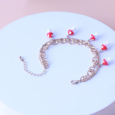 Double Layer Mushroom Bracelet Anklet? Cute Red Mushroom Bracelet Combination Bracelet Anklet Jewelry for Women...