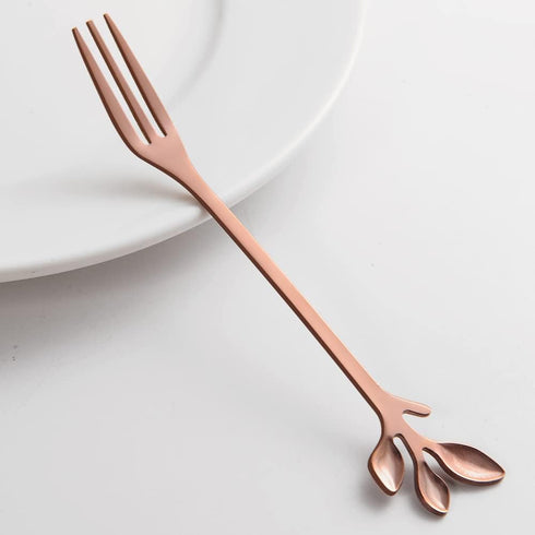 AnSaw 8-Pc Rose Gold Mini Leaf Fruit Forks Set - 4.7" Elegant Stainless Steel Dessert, Appetizer, Cake & Salad Forks - Perfect for Cocktail Partie...