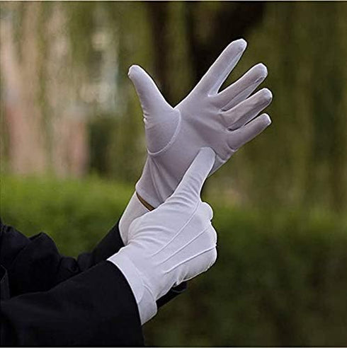 DreamHigh DH 2 Pairs White Cotton/Nylon Marching Gloves, Formal Tuxedo Honor Guard Parade Gloves...