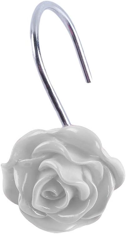 Actpe 12pcs White Rose Flower Shower Curtain Hooks, Rustproof Metal, Home Decorative, Bathroom, Living Room, Bedroom, Kid's Room...