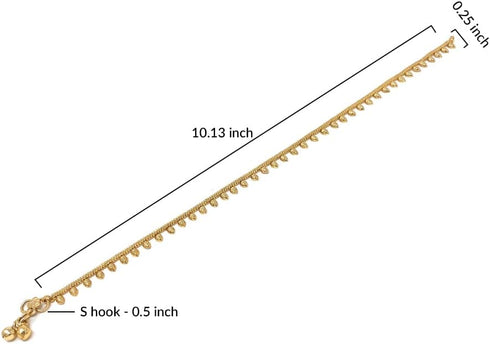 Gold Plated Dainty Simple Everyday Wear Chain Teardrop Bell Payal Anklet Pair For Women - Beach Party Gift...