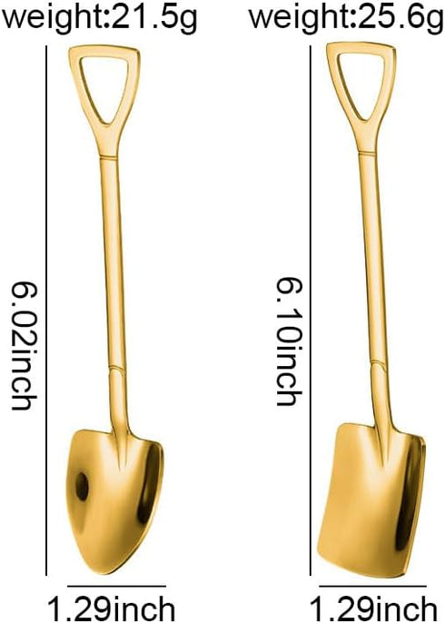 Golden Shovel Spoons for Desserts Coffee Tea Shovel Spoon Set Grapefruit Spoons Set of 2 Flat Watertermelon Ice Cream Spoons Gifts for Ice Cream L...