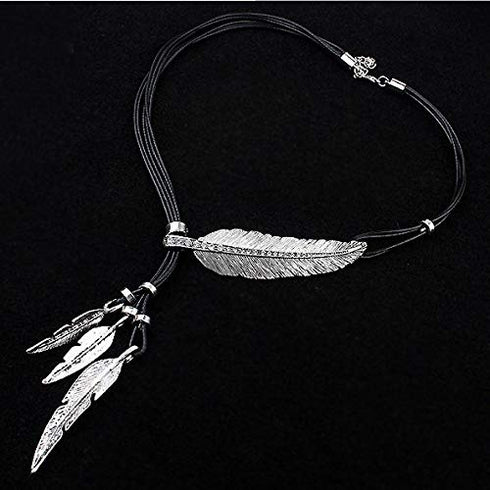 Women Girls Antique Vintage Time Necklace Sweater Chain Pendant Feather Pendant Necklace Silver...