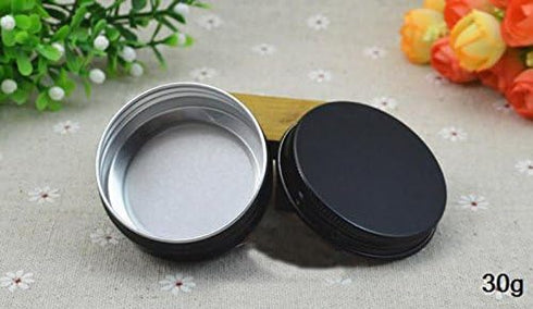 Aluminum Metal Tin 1oz/30ml, Black Aluminum Tins Round Tin Cans Containers with Screw Top Lid (Pack of 10)...