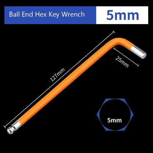 YXQ 5mm Ball End Hex Key Wrench S2 Steel L Shaped Long Arm Repairing Tool, 4 Pcs Orange...