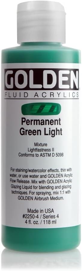 4 Oz Fluid Acrylic Color Paint Color: Permanent Green Light...