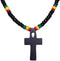 BlueRica Black Wood Ankh Pendant on Rasta Coconut Shell Beads Necklace (18")...