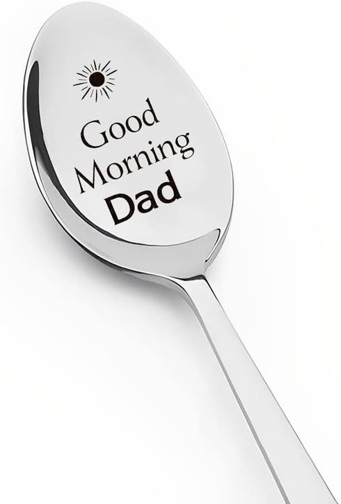Good Morning Dad Spoons Gifts, Best Dad Gifts Ideas for Men Husband Father Daddy Fathers Day Birthday Gifts Cute Tea Soup Cereal Spoon Engraved Sp...