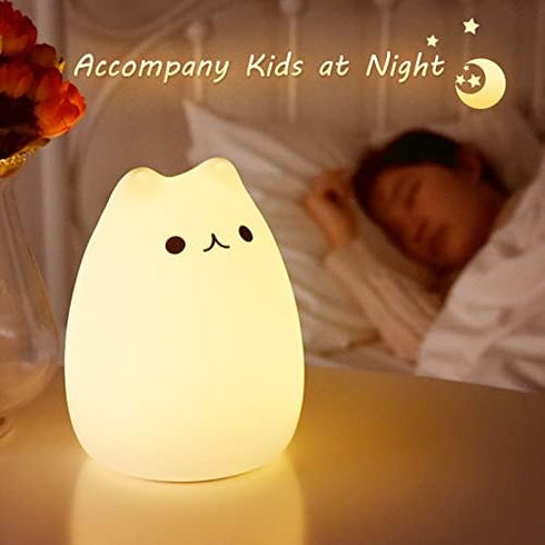 ZKLiLi Cat Night Light, Cute Nursery Lights USB Rechargeable Cat Lamp Nightlight Birthday Christmas Gift with Warm White and 7-Color Breathing Mod...