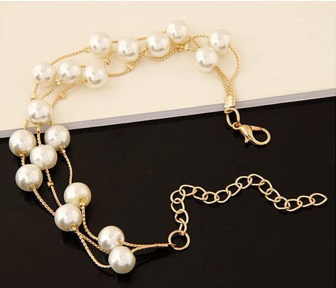 Gold Layered Pearl Necklaces for Women Faux Pearls Necklace Bracelet Earring Set for Women Girls Multi Layered Pearl Choker Necklaces...