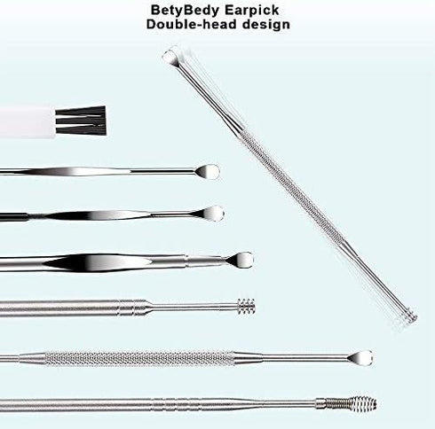 BetyBedy 7 Pcs Ear Pick, Ear Cleansing Tool Set, Ear Curette Earwax Removal Kit with a Small Cleaning Brush and Storage Box, Silver...