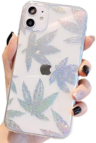 Blingy's for iPhone 13 Pro Case (6.1 inch), Hemp Style Sparkling Bling Bling Glitter Weed Style Transparent Soft TPU Protective Clear Case Compati...