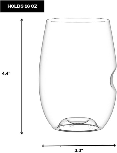 govino The Original Shatterproof Wine Glass – Set of 2, 16 oz, Made in USA, Reusable, Dishwasher Safe, BPA-free, Clear Stemless Red Wine Glasses f...