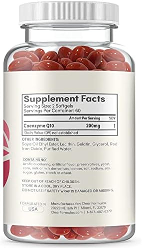 ClearFormulas Pure CoQ10 200mg Per Serving 120 Softgels Quick Absorption Non-GMO...
