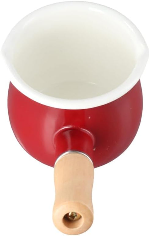 500ML Home Enamel Milk Pan With Wooden Handle, Small Enamel Saucepan Butter Warmer Cookware Pan Sauce Pan Kitchen Tool...