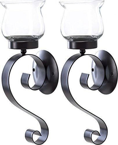 Smart Living Company Set of 2 Metal Scrolling W/Fluted Glass Candle Holder Wall Sconce New~10015371...