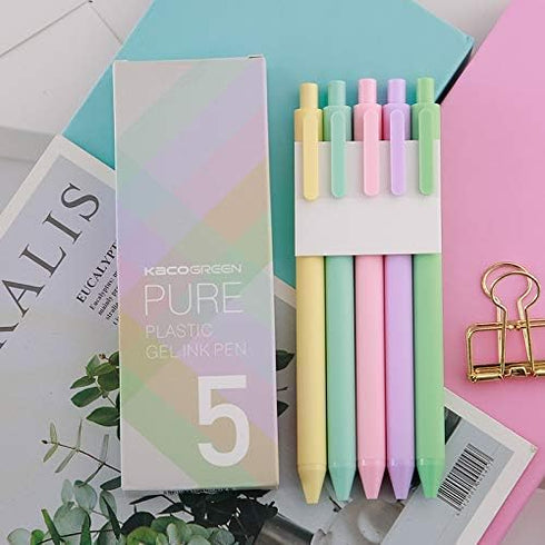 Lanxivi Kaco Pure Retractable Gel Ink Pens, Black Ink Refills 0.5mm Extra Fine Point 5-Pack, Macarons Color Barrel...