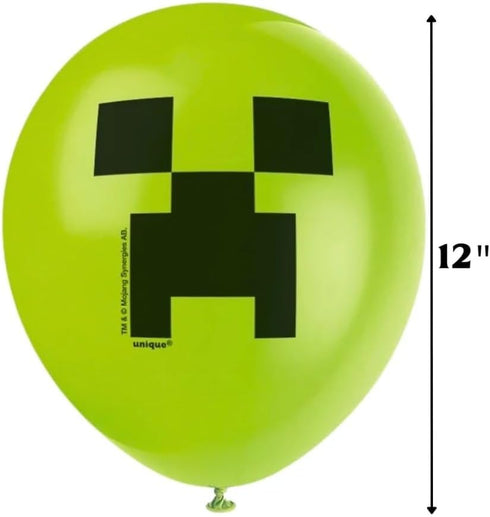 Multicolor Latex Minecraft Balloons (12") 8 Count - Vibrant & Durable Material, Perfect for Gamers' Epic Party Celebrations...