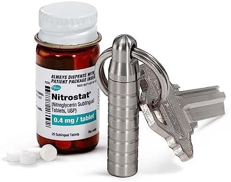 Extra-Small Nitroglycerin Keychain Holder, Made in USA Stainless Steel Pill Keychain Container, Waterproof Pill Case, Stores 7 Nitro Pills...