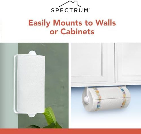 Spectrum Paper Towel Holder for Under Cabinet - Hanging Wall Mount Paper Towel Holder for Kitchen - Easy-to-Use Fits Standard & Jumbo Rolls - Mini...