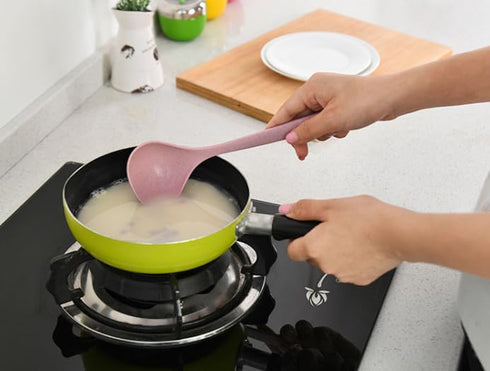Eco-friendly Wheat Straw Spoons, Wheat Straw Soup Spoon, Soup Spoon for Cooking, Wheat Straw Cooking Spoons, Cooking Utensils (Pink)...
