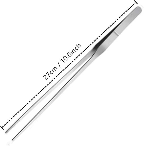 2 Pcs Stainless Steel Polished Extra-Long 10.6 inch Tongs Tweezers with Precision Serrated Tips for Garden, Aquarium Fish Tank, Kitchen, Indoor & ...