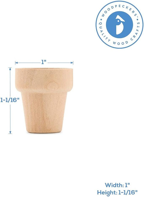 Small Wooden Flower Pot 1-1/6 x 1-inch, Pack of 12 1 inch Mini Pots, 1 Flower Pots to Paint & Plant, by Woodpeckers...