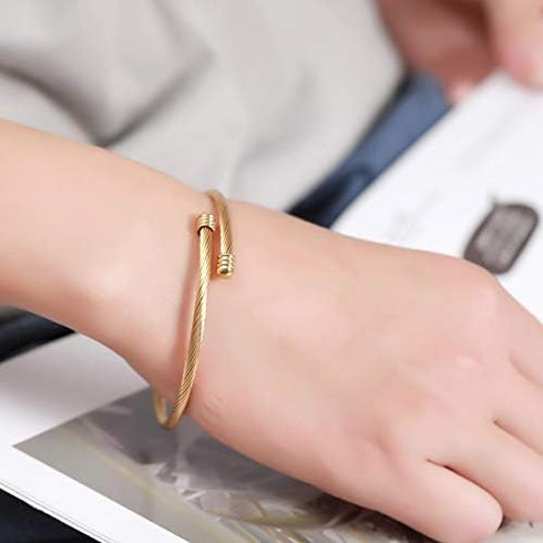 Jude Jewelers Stainless Steel Cable Wire Open Cuff Adjustable Size Bangle Bracelet...