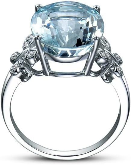 Rhinestone Butterfly Ring Natural Topaz Stone Crystal Engagement Ring Charm Gemstone Ring ,Sea Blue,Size 10...