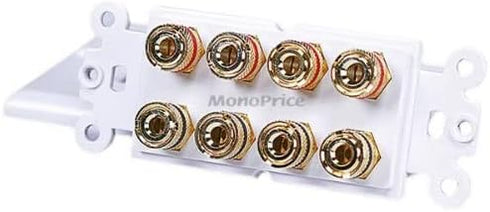 Moonrise Monoprice 103326 Banana Binding Post Two-Piece Inset Coupler Wall Plate for 4 Speakers, White...