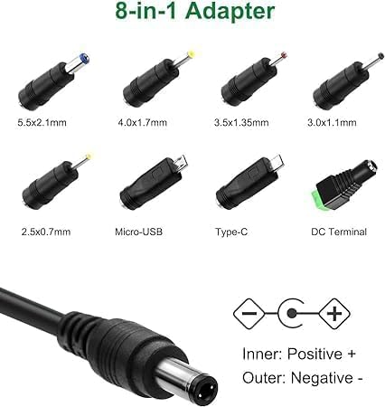 6V 1A Power Supply?100-240V Adapter 5.5x2.5mm 2.1mm DC tip with 8T?50-60Hz?6 Volt 1000mA Supply for Monitor Baby,LED Light Strings,Wireless Router...