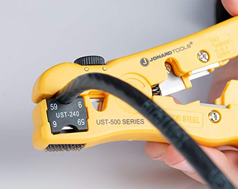 Jonard Tools UST-540 Universal Cable Stripping Tool with Cable Stop for Coax, Network, and Telephone Cables...