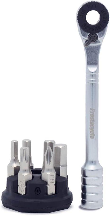 Prestacycle Prestaratchet Micro, Heavy-Duty Mini Ratchet & 1/4 Bits for Bike Repair & Maintenance, 40Nm Small Ratchet & Screwdriver with 6 Hex Bit...