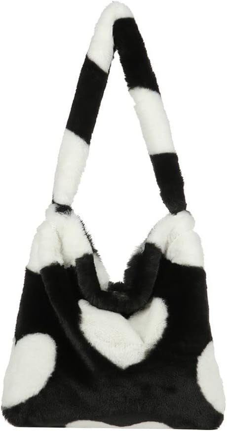 Fluffy Shoulder Bag, Women Girls Large Cute Handbag, Plush Ladies Tote Bag Furry Purse...