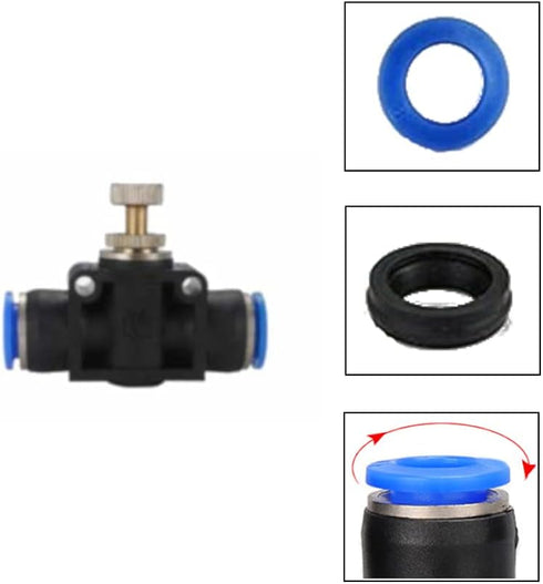 Air Push Quick Fittings, 5 Pcs Pneumatic Connectors Push to Connect Fittings Kit, 1/4" 6mm Od Quick Release Connectors Hand Valves...