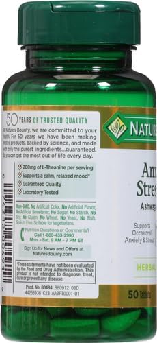 Nature's Bounty Anxiety & Stress Relief Ashwagandha Ksm-66 Tablets, 50 Count...