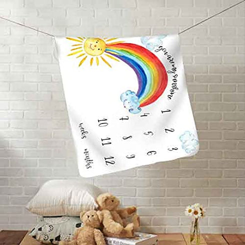 Sunshine Baby Monthly Milestone Blanket for Baby Boy and Girl, Rainbow Month Blanket for Baby Pictures Personalized, Includes Wreath and Frame Lar...