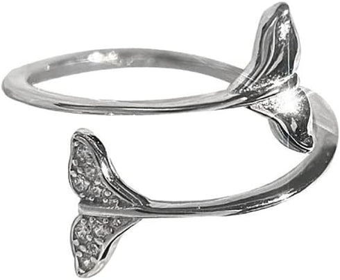 Couple Mermaid Ring 925 Sterling Silver Cubic Zirconia Open Statement Rings Wrap Finger Band Engagement Promise Stacking Ring Bands Adjustable Jew...