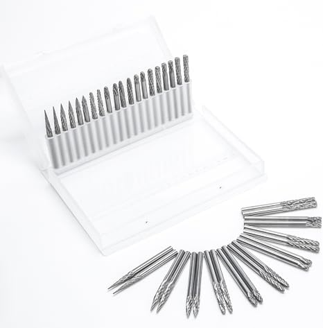 HUHAO 20pcs Carbide Burr Set Deburring Tool Tungsten Steel Die Grinder Accessory Bit Rotary Tool Files Diamond Burrs Set Metal Working Drilling 3m...
