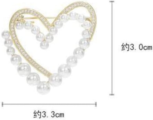 Classic Crystal Pearl Heart Brooch Pin Trendy Clothing Dress T-shirt Heart Scarf Brooch Double Heart Scarf Brooch Pin for Women Wedding Brooch...