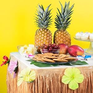 Luau Grass Table Skirt Natural Hawaiian Table Skirt Tropical Party Decorations 9 Feet x 29.5 Inch (Brown)...