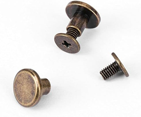 20 Sets Brass Flat Head Button Studs (6.5mm) - Bronze Leathercraft Screw Rivets for Belts, Bags & Shoes - Rotatable DIY Leather Hardware with Nuts...