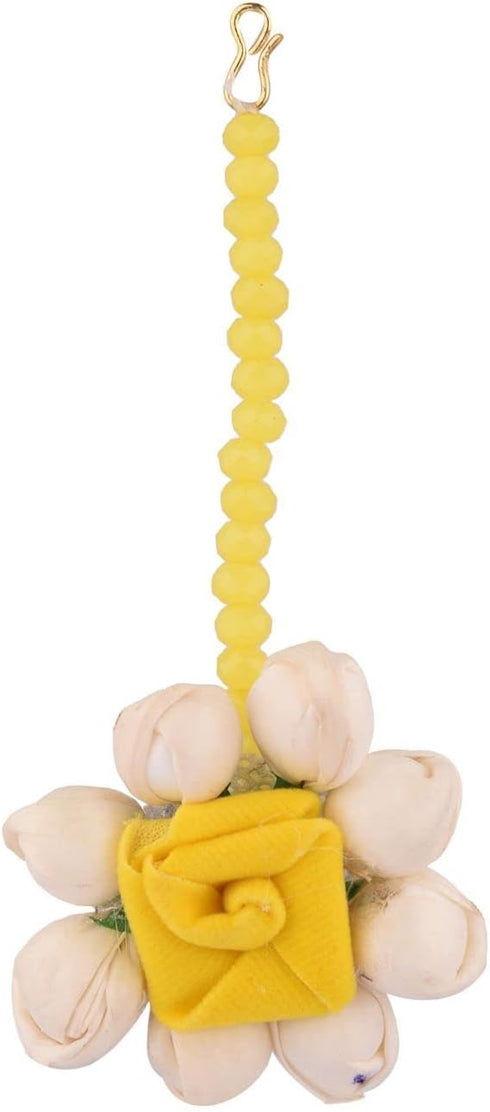 Efulgenz Handmade Floral Beaded Yellow Faux Pearl Flower Jewelry Set Choker Neckalce with Maang Tikka Earrings Indian Jewelry for Women for Haldi ...