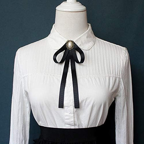 Black Bow Brooches Pin For Woman Girls Pre-Tied Collar Neck Clips Bow Tie JW59...